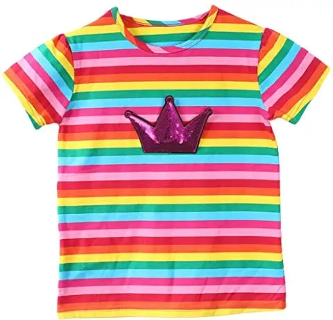 Fesky - Camiseta de manga corta para niños y niñas rayas arcoiris-min