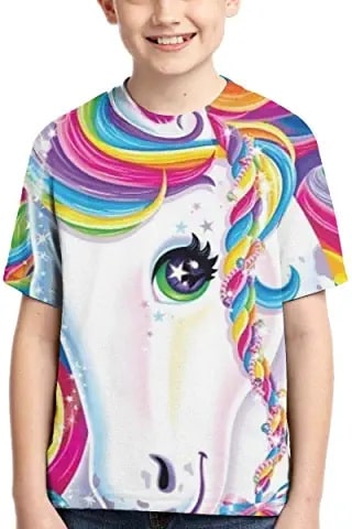 RIPO - Camiseta de Manga Corta para niños y niñas, diseño de Unicornio arcoíris-min